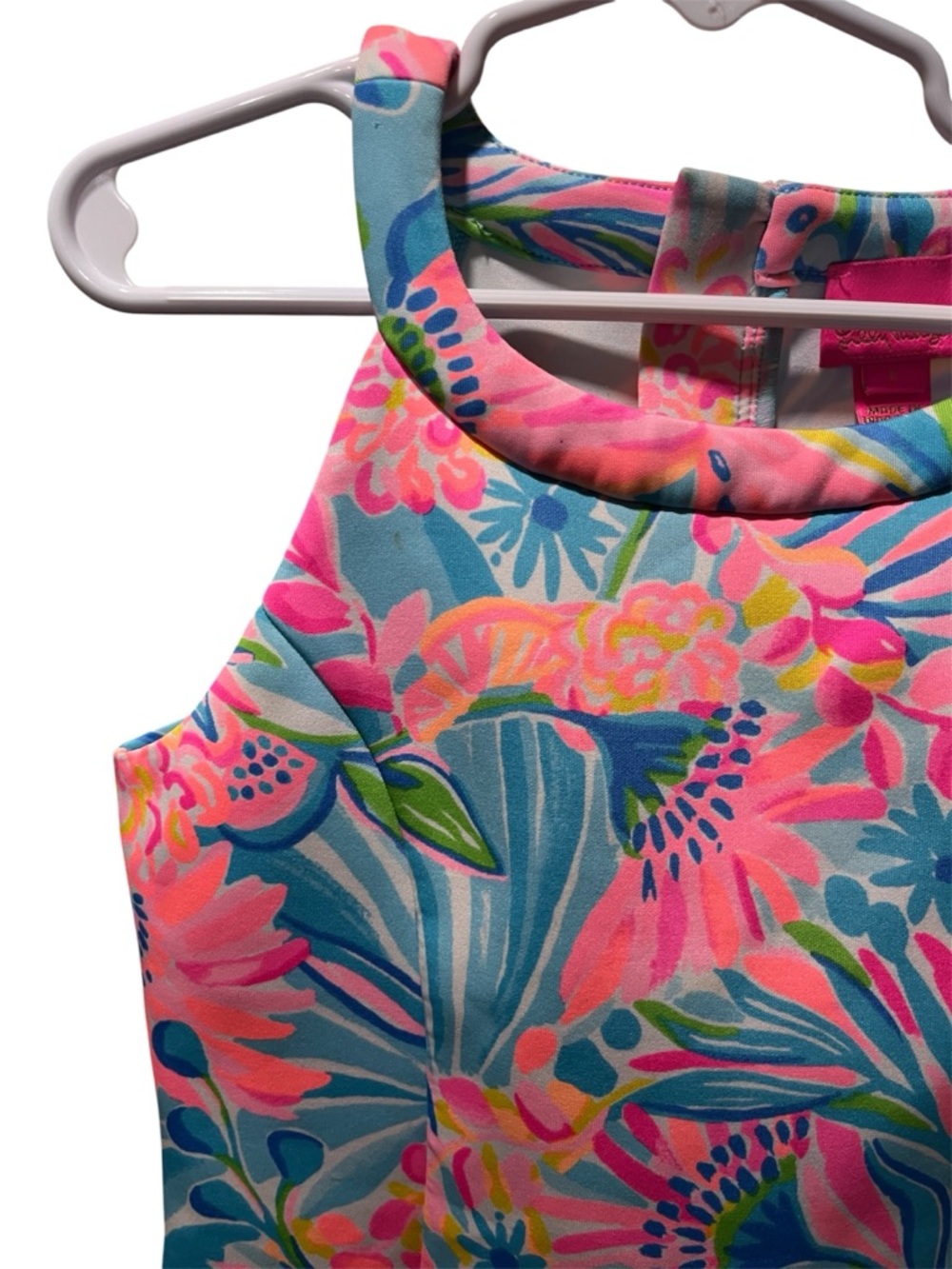 Lilly Pulitzer Girls Sophelia Pink Blue Floral Halter Dress 8 - Picture 2 of 11